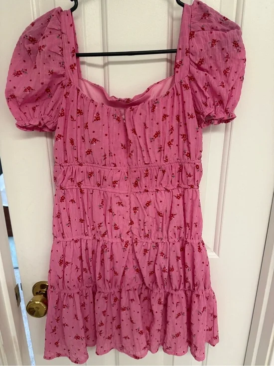Girls' Miss Behave brand Pink Puff-Sleeve Tiered Floral Dress size 12