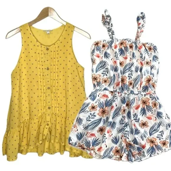 Tucker & Tate Bundle Girls Size XL Ruffle Tank Dress & Floral Flamingo Romper