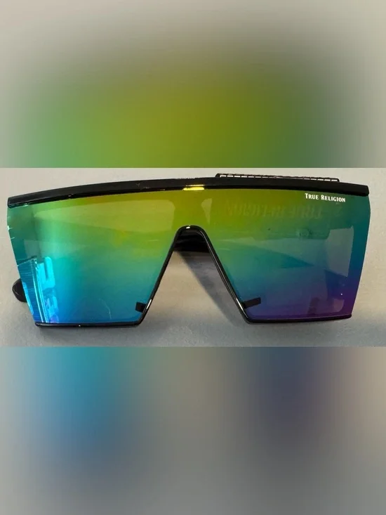 True Religion Mirrored oversized Shield Sunglasses - Green/Blue/Purple gradient
