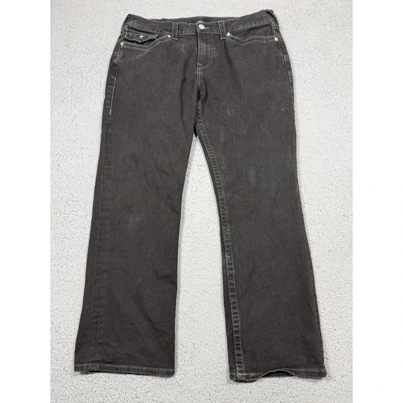 True Religion Ricky Jeans Mens 36x29 Relaxed‎ Straight Stretch Charcoal Wash