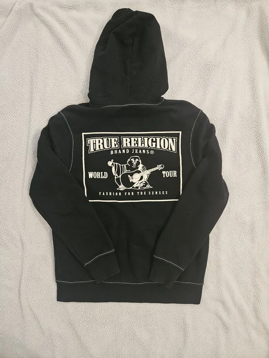 True Religion Big T Zip Up Hoodie Black Buddha World Tour Men's L