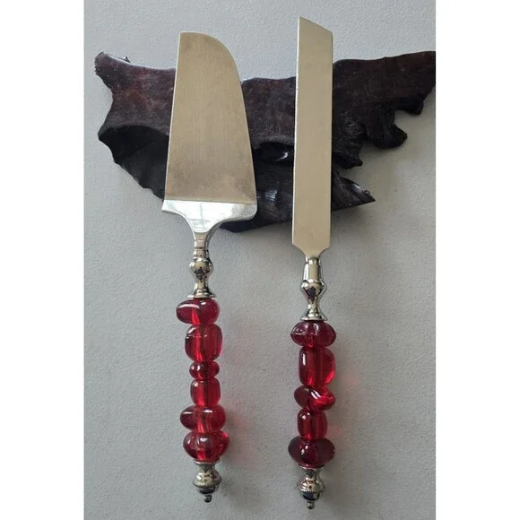 Quality Bead Handle Cake Knife Server Set Wedding Birthday Party Stainless