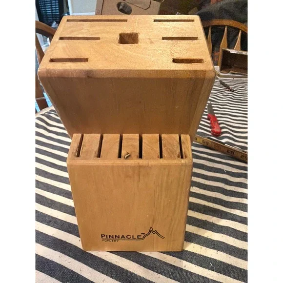 Pinnacle Cutlery Wooden Knife Block 11 Slot Tiered Kitchen Storage Natural Wood