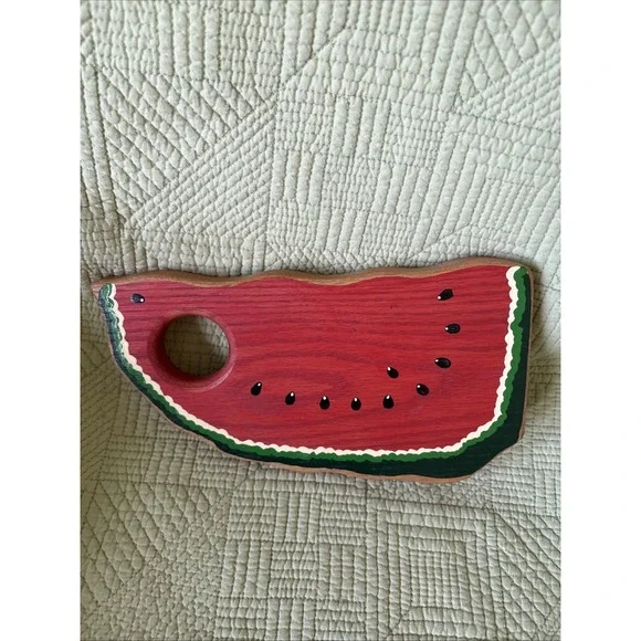 Handmade Painted Watermelon Slice Wood Cutting Board w/ Hanging Hole 9.25