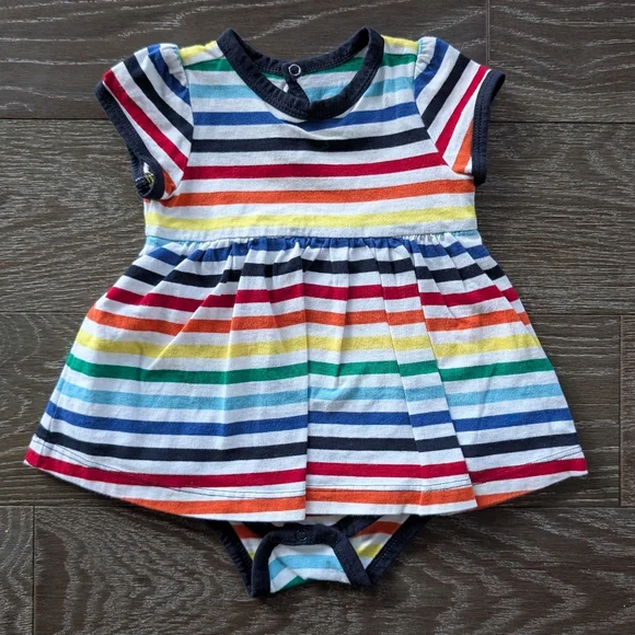Primary Rainbow Stripe Babysuit Dress 3-6 Months