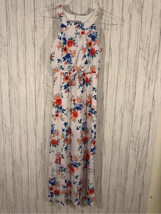 Three Pink Hearts Girls small Red, White, and Blue Floral Dress