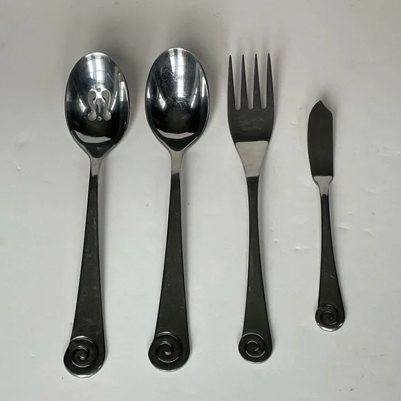 Robert Welch AMMONITE Bright Hostess Serving Set 4 Pieces Stainless Spoons Fork