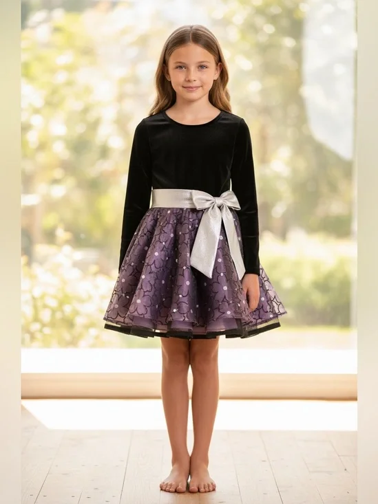 Bonnie Jean Girls Size 10 Black Velvet Purple Sparkle Tutu Party Dress
