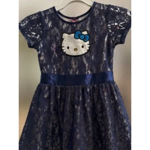 #079 - Blue Hello Kitty Girls Lace Dress Size Small 6/6X