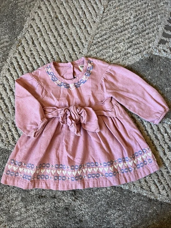Hatley Baby Pink Long-Sleeve Embroidered Dress 9-12 Months