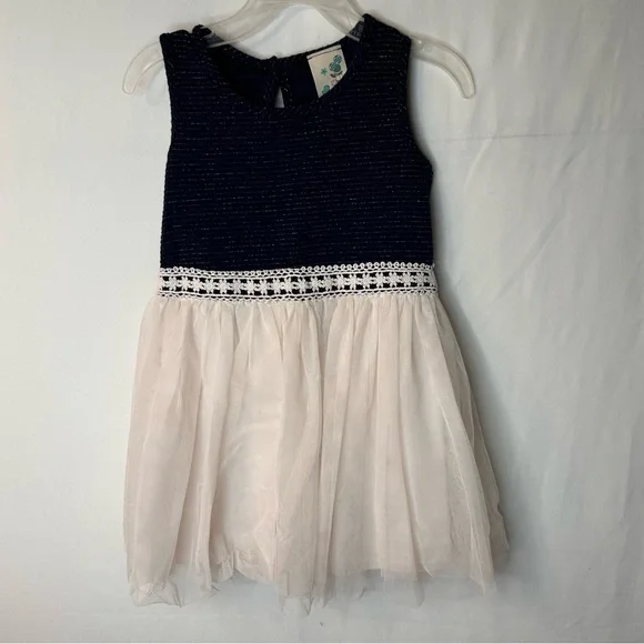Lily Bleu Girls Kids Navy and Cream Formal Dress Size 4