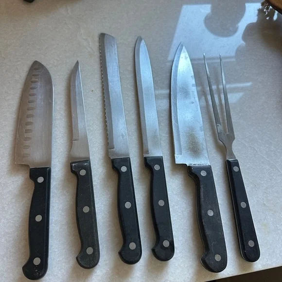 Vintage Black Handle Knife Set