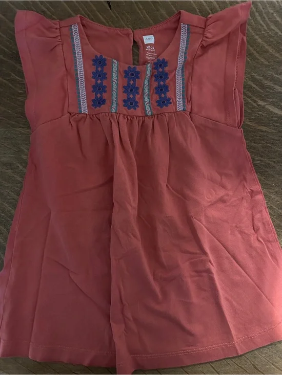 Tea Collection Mauve Pink Embroidered Flutter Sleeve Top