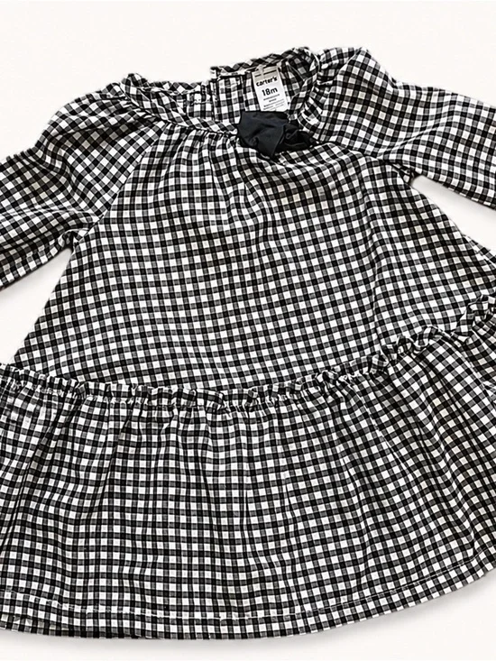 Carter's Black and White Gingham Long-Sleeve Dress