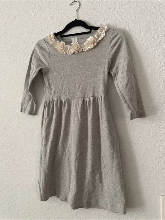 Crewcuts 100% Cotton J Crew Girls' Gray Dress with Cream Floral Neckline - 14