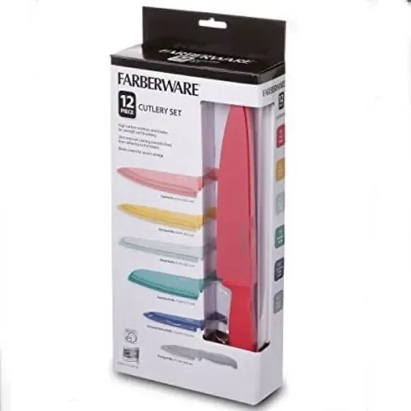 New in Box Farberware Resin Cutlery Knife Colorful Pastel Cool 12-piece Set