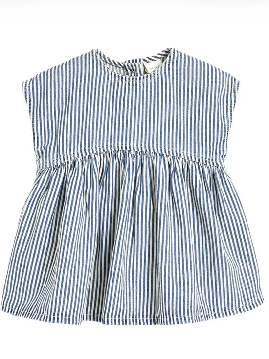Classic Blue Stripe Denim Babydoll Kids Dress
