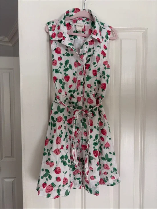 Crewcuts White Strawberry-Print Shirt Dress
