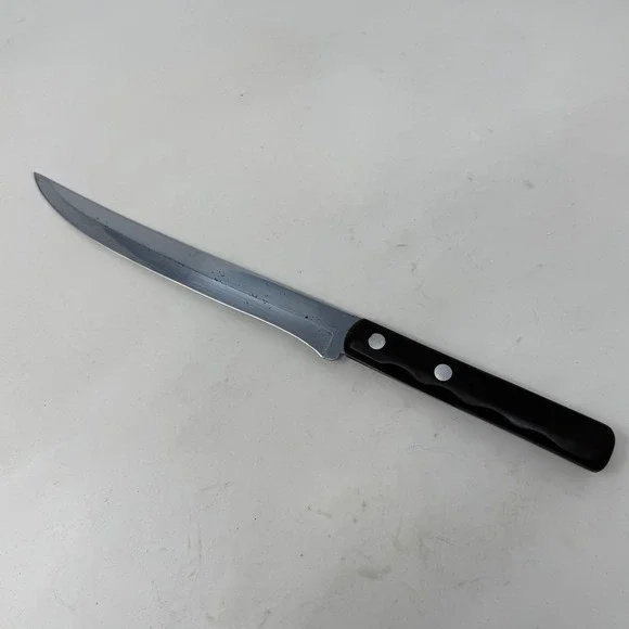 Vintage Ka-Bar Carbon Chrome Slicing Knife 8 Inch Blade Brown‎ Handle