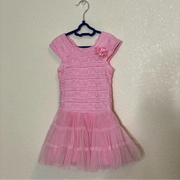 Jona Michelle Pink Dress. Knit Lace‎ Top With Layered Pink Tulle Size 2T