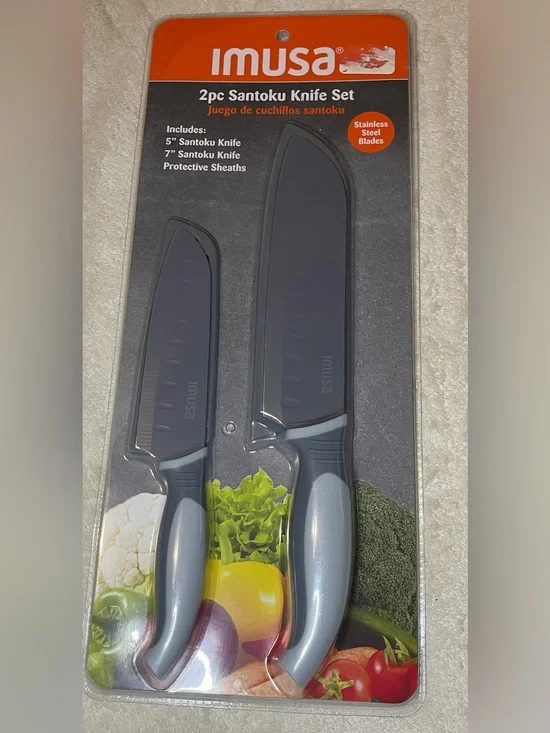 IMUSA 2pc Santoku Knife Set - Gray Handles