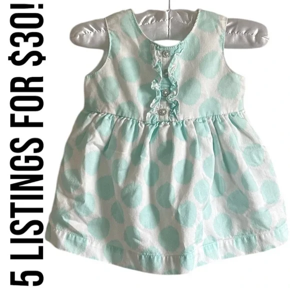Carter’s Formal Sleeveless Polka Dot Dress Light Blue White 3 Months Baby Girl