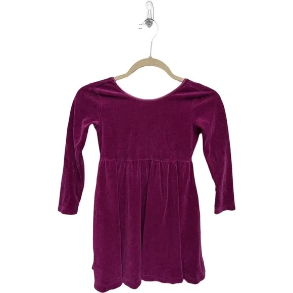 Hanna Andersson Velour Empire Waist Dress Girls 6-7 Magenta Berry Long Sleeve
