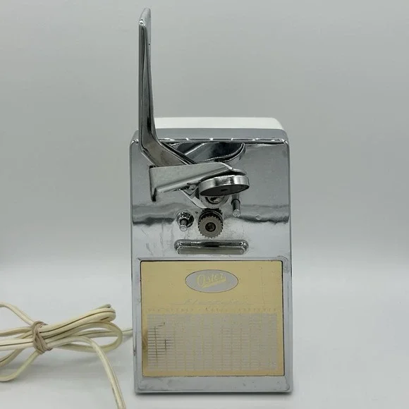 Vintage Oster Chrome / White Can Opener & Knife Sharpener Mid-Century. Tested