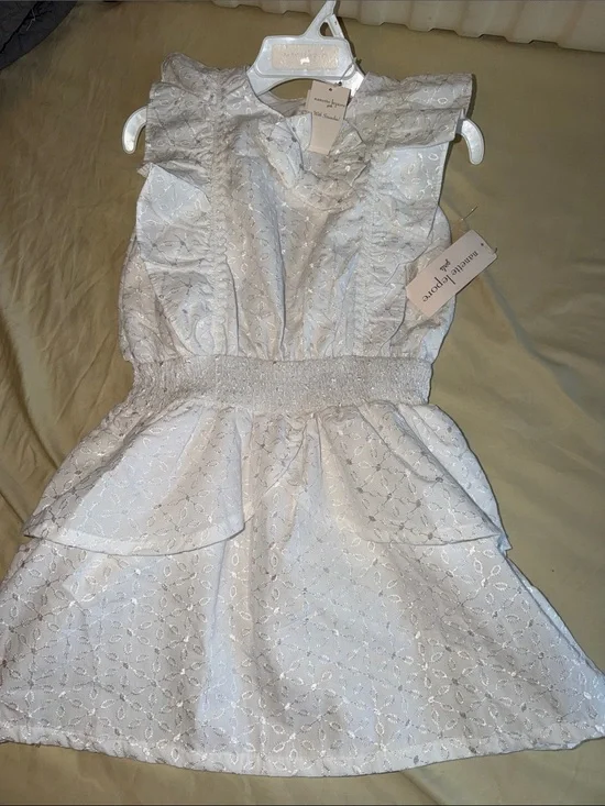 Mayoral White Eyelet Ruffle Waist Dress