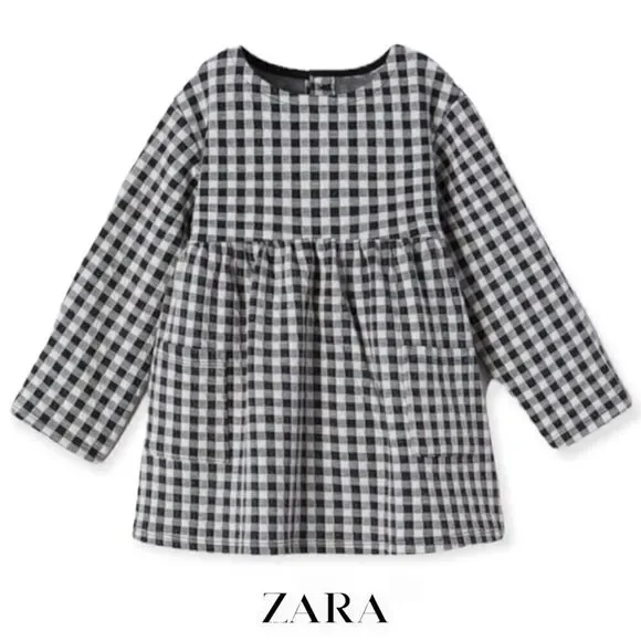 ZARA Kids | Black & White | TEXTURED PLAID DRESS