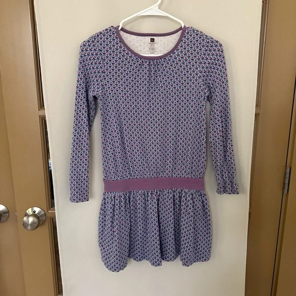 Tea Collection Girls 10 Purple Blue Flowers Floral Long Sleeve Dress‎