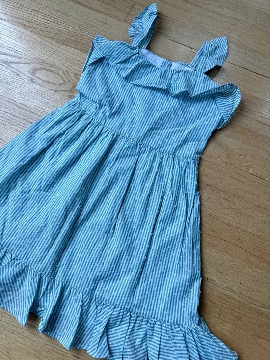 Janie and Jack Green Stripe Swiss Dot Ruffle Hem Girls Dress size 7