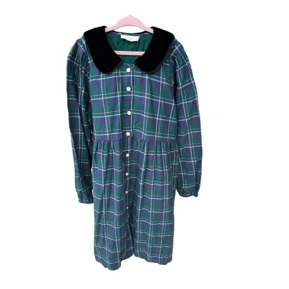 ROLLER RABBIT Green and navy blue plaid Girls Christmas dress size 12