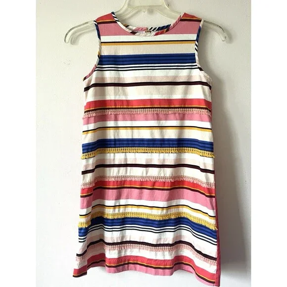 Kate Spade Girls 164 / 14Y Striped Fringe Shift Dress Salmon Pink Multicolor