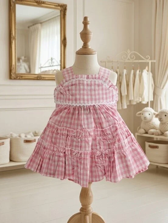 Lil Cactus Pink & White Gingham Sundress – Size 3-6M