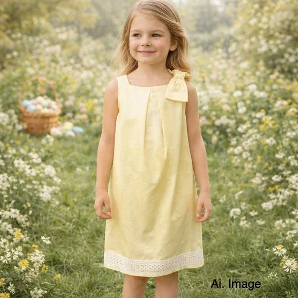 Janie and Jack Yellow Bow Dress Girls 6 Easter‎ Cottagecore Church NWT * spot