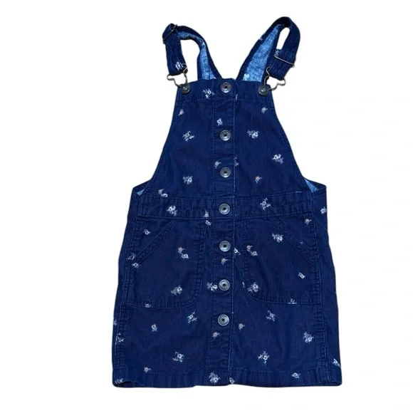 Oshkosh Navy Blue Corduroy Floral Jumper Dress  Cottagecore Farmhouse Girls 6/6X