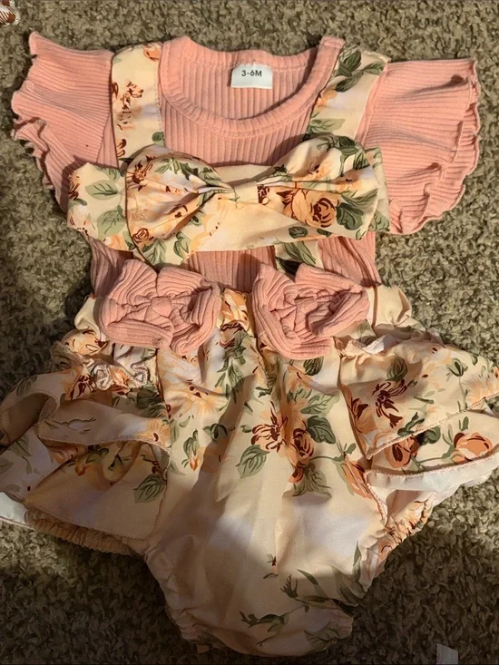 Pink Floral Baby Romper with Bow