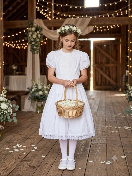 VTG 80s Jessica McClintock White Embroidered Flower Girl Church Dress 12
