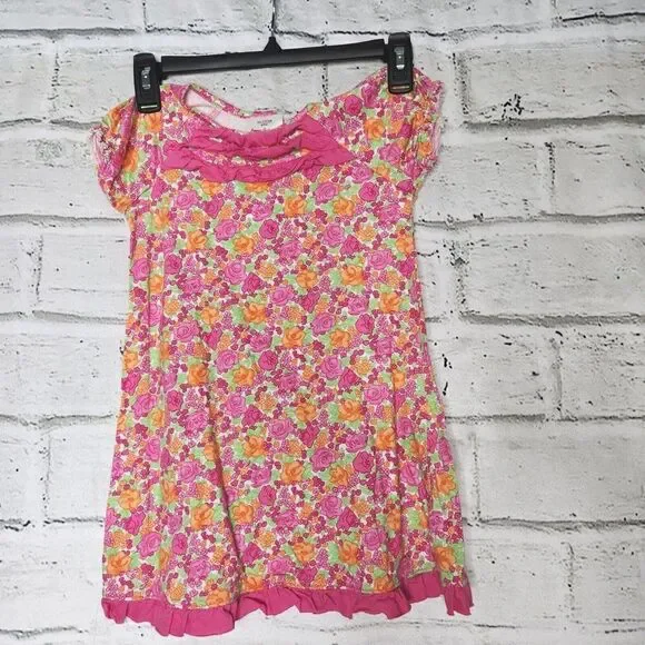 Hannah Andersson Girl's Pink Flower Short-Sleeved T-Shirt Dress Size 5-6