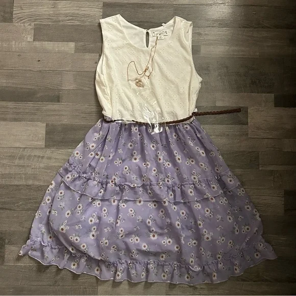 Knit Works Girls Eyelet Lavender Floral Dress