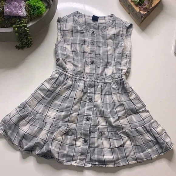 Gap kids extra small plaid button front sleeveless casual dress xs