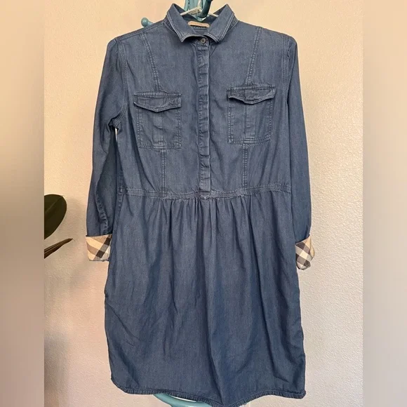Burberry Brit Denim Chambray Chest Pockets Dress kids girls Large Nova