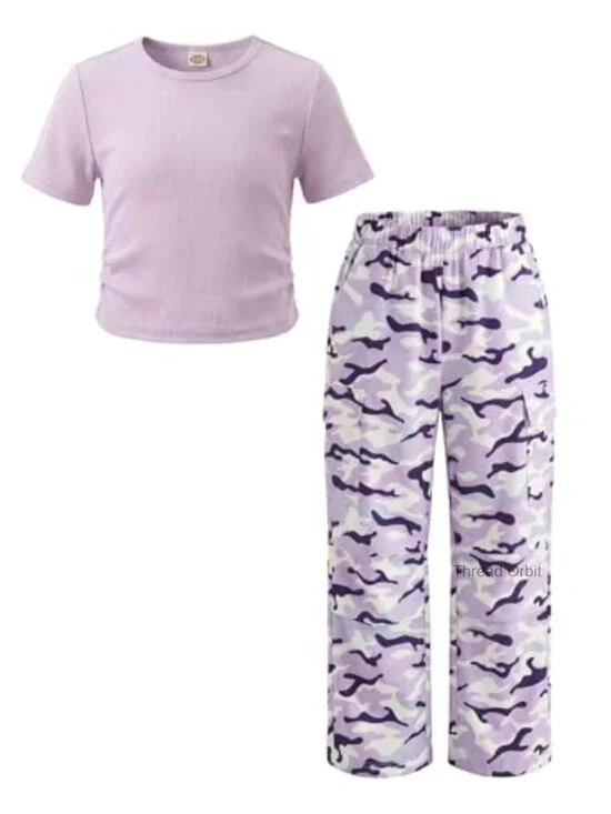 Girls 2 Piece Cargo Outfit Set with Pockets Athleisure Tween Travel