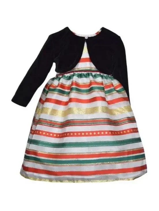 Girls Christmas Dress & Bolero 12 months Multi Striped Taffeta Blueberi Blvd