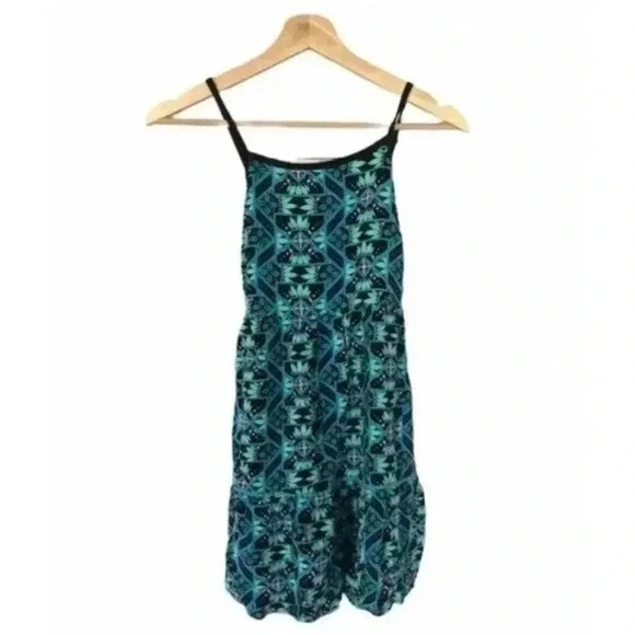 Justice Limited Too Blue & Green Geometric Print Spaghetti Strap Summer Dress 14