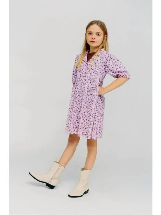 Zara Kids Girl Violet Floral Dress Size 10 – Lightweight Purple Puff Sleeve
