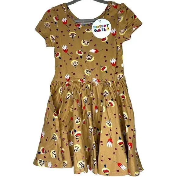 NEW Dot Dot Smile Dandelion Floral Tan Cap Sleeve Dress 2T