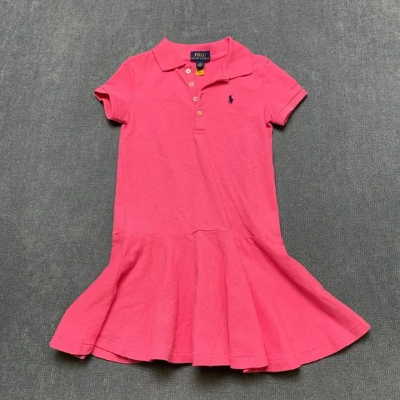 Polo Ralph Lauren Polo Dress Girls 5 Pink Logo Drop Waist Stretch Performance