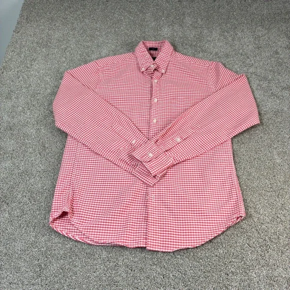 J. Crew‎ Mens Slim Oxford Shirt Red White Gingham Check Button Up Casual